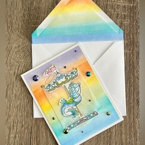 5 pk Hand Crafted Vintage Carousel Seahorse Greeting Card Blank Inside + Envelop